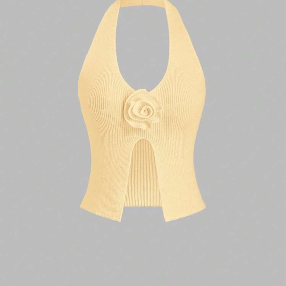 Yellow Halter Top with Floral Detail